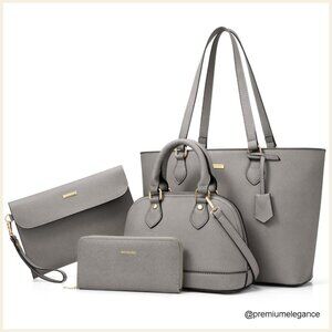 4-Piece Faux Leather Handbag Set with Laptop Tote, Crossbody, and Wristlet